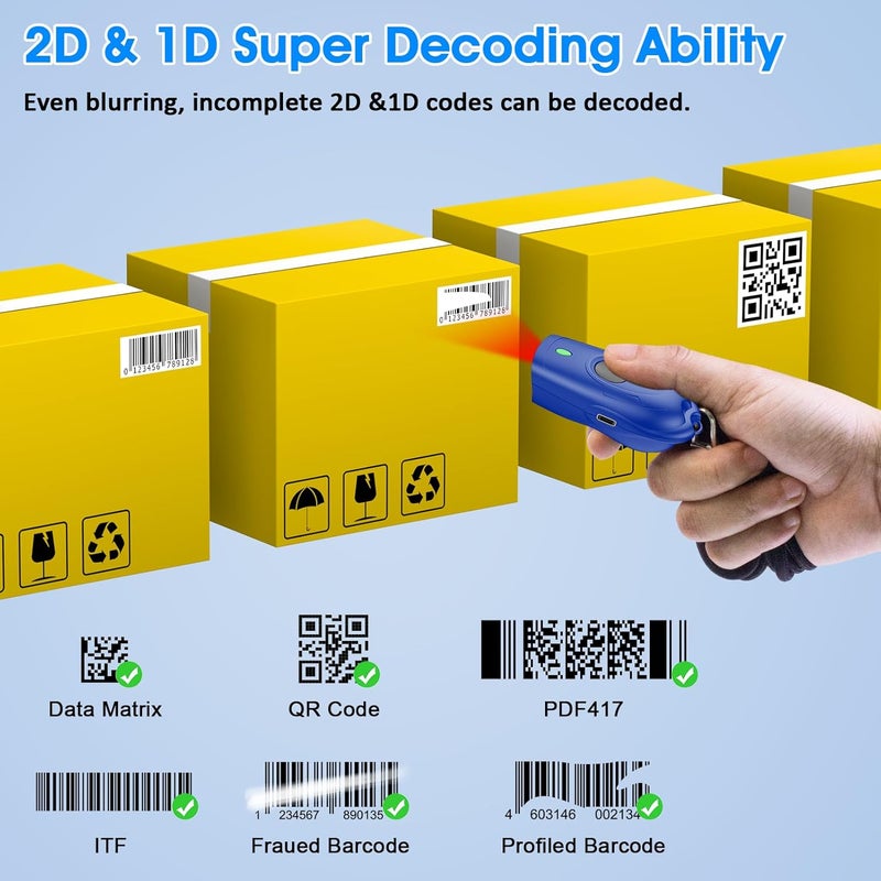 symcode Bluetooth 2D Barcode Scanner Mini Portable QR Code Scanner 3-in-1 Bluetooth & 2.4G Wireless & USB Wired Barcode Scanner with Android,iOS,Computers,Windows - Image 3